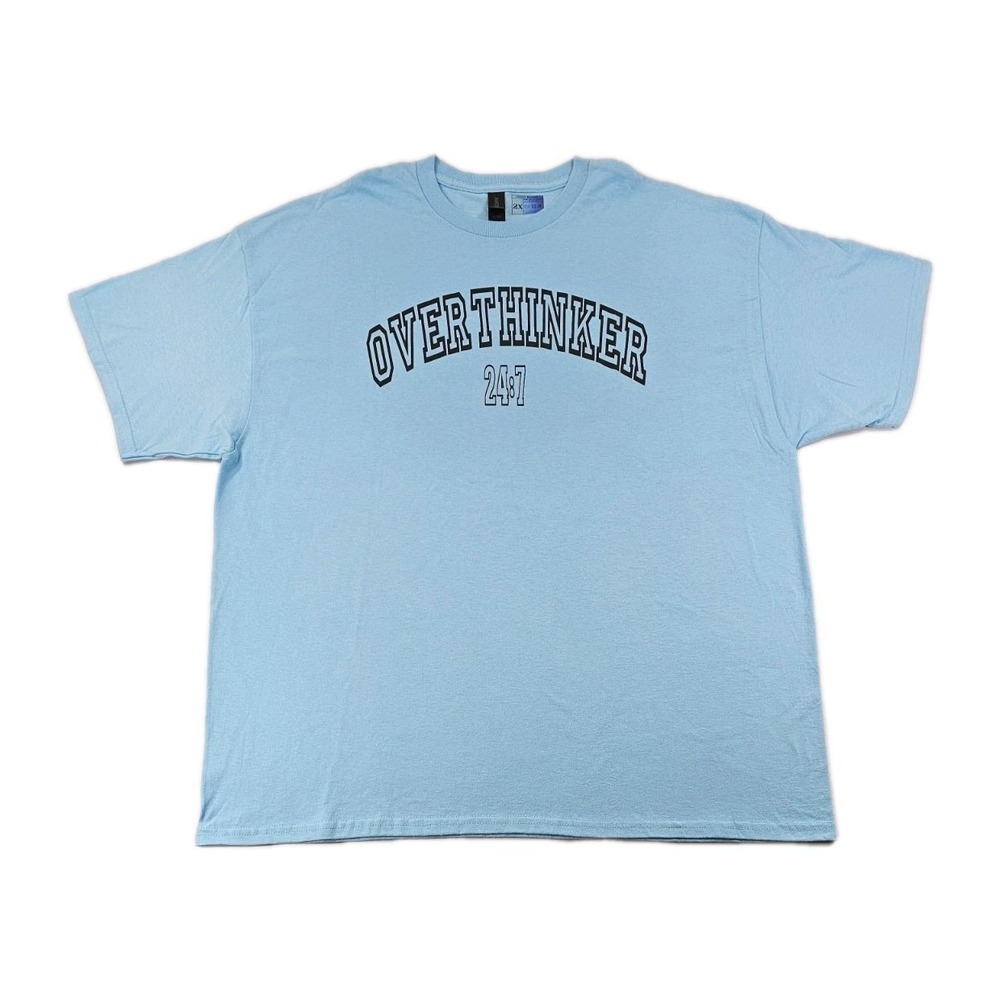 Over Thinker 24:7 2XLarge Blue Spell Out Print T Shirt Confession Acknowledge